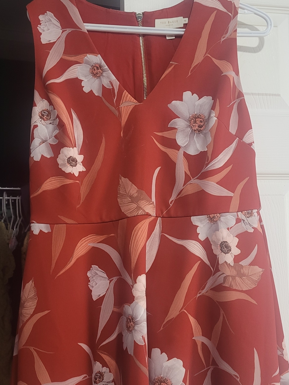 Ted Baker Rust Red Floral Midi Dress